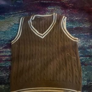brown and white sweater vest